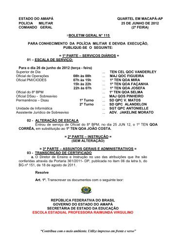 BOLETIM GERAL Nº 115 - Polícia Militar do Amapá - Governo do ...