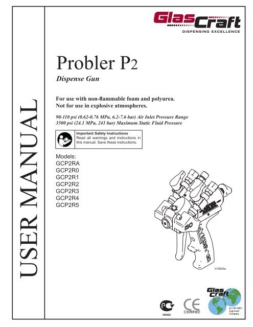 Glascraft Probler P2 Dispensing Gun Instructions Parts Graco Inc