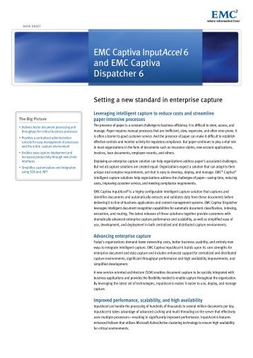 Data Sheet: EMC Captiva InputAccel 6 and EMC Captiva Dispatcher 6