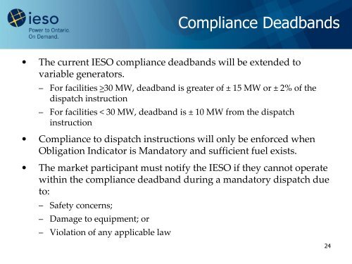 Dispatch Technical Working Group Summary (Updated) - IESO