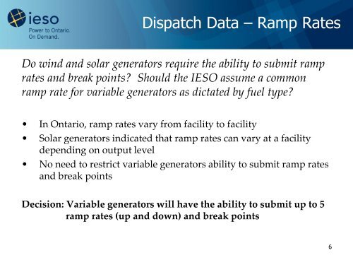 Dispatch Technical Working Group Summary (Updated) - IESO