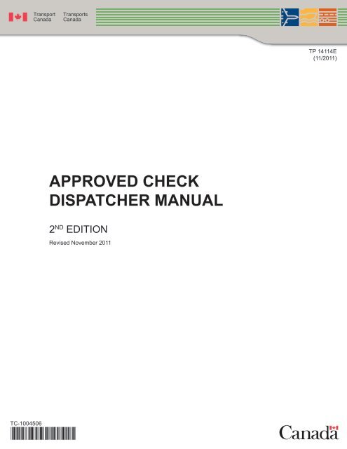 APPROVED CHECK DISPATCHER MANUAL - Transport Canada