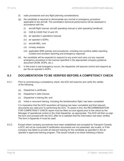 APPROVED CHECK DISPATCHER MANUAL - Transport Canada