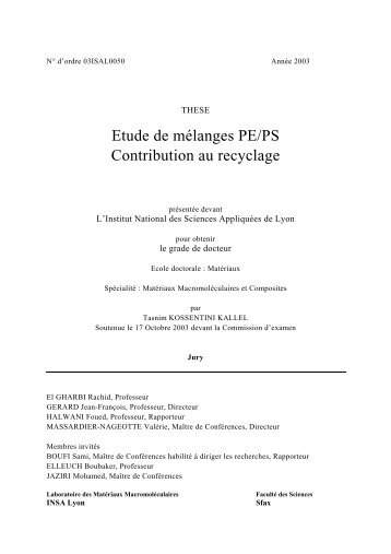 Etude des mélanges PE/PS Contribution au recyclage - Thèses de l ...