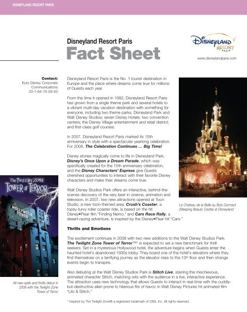 Disneyland Resort Paris Fact Sheet The Walt Disney Company