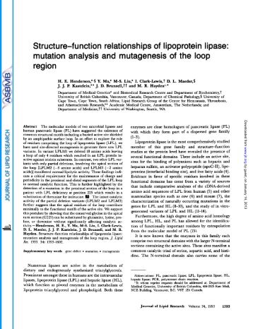 Structure-function relationships of lipoprotein lipase: mutation ...