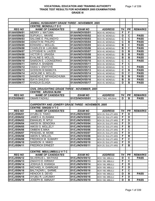 vocational education and training authority trade test results - VETA