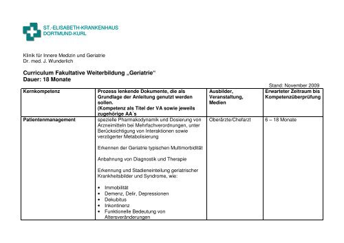 Curriculum Fakultative Weiterbildung "Geriatrie" - St.-Elisabeth ...