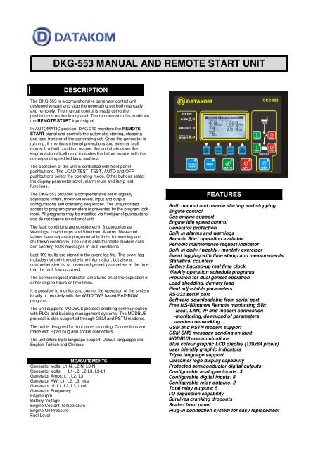 DKG-553 MANUAL AND REMOTE START UNIT - Datakom