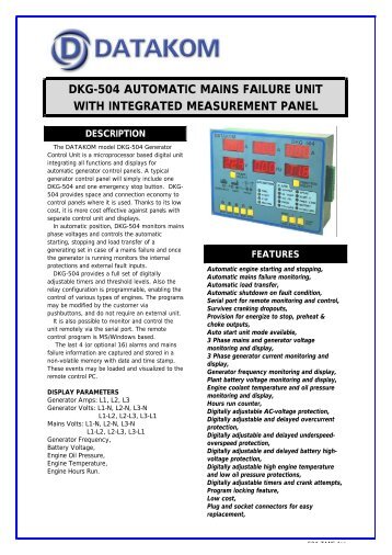 dkg-504 automatic mains failure unit with integrated ... - DATAKOM