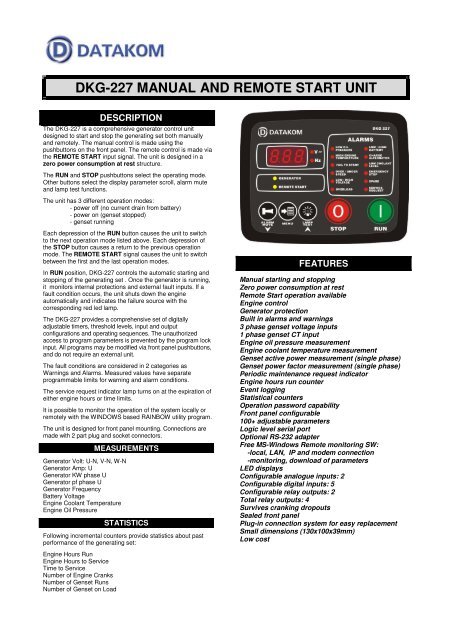 DKG-227 MANUAL AND REMOTE START UNIT - DATAKOM