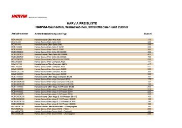 Harvia Preisliste für Saunaöfen, Saunakabinen, Aussensauna ...