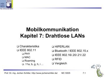 Mobilkommunikation Kapitel 7: Drahtlose LANs