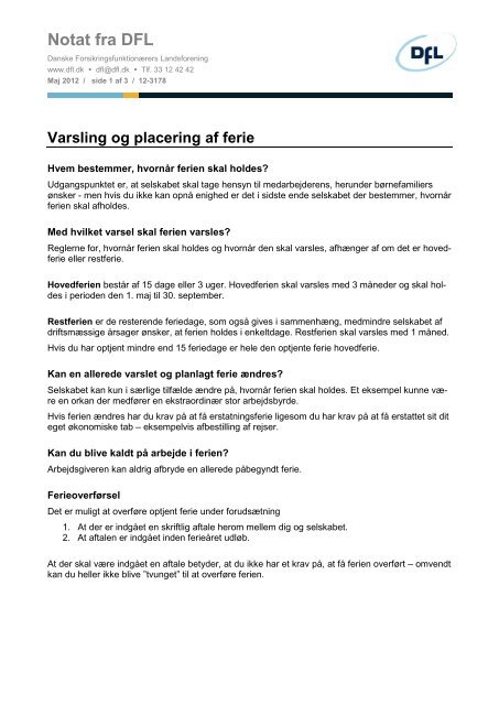varsling af ferie fra medarbejder varsling af ferie fra medarbejder