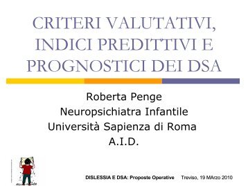 criteri valutativi, indici predittivi e prognostici dei dsa - CTI Treviso ...