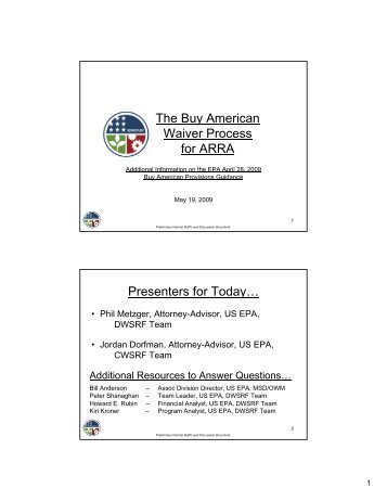 The Buy American Waiver Process for ARRA Presenters for ... - Water