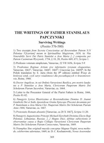 THE WRITINGS OF FATHER STANISLAUS PAPCZYNSKI - Marian