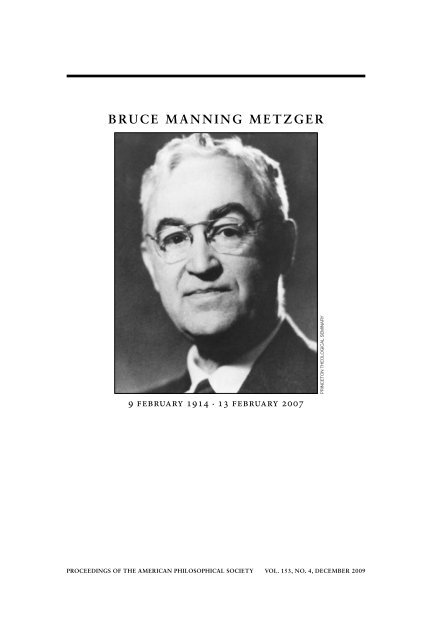 BRUCE MANNING METZGER - American Philosophical Society
