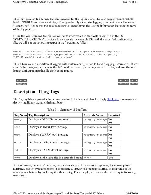 Chapter 9: Using the Apache Log Tag Library - BeKnowledge