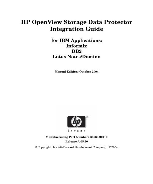 HP OpenView Storage Data Protector Integration Guide for Informix