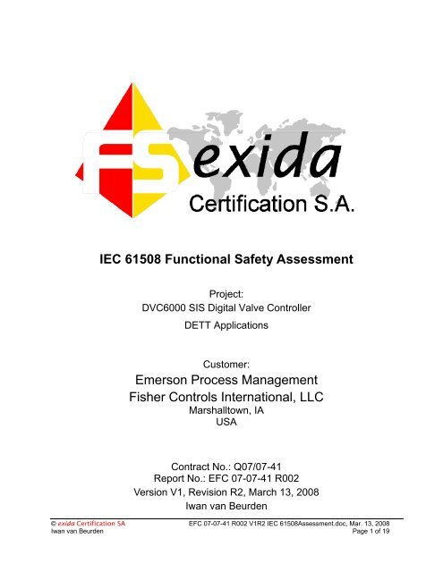 IEC 61508 Functional Safety Assessment Emerson Process ... - Exida