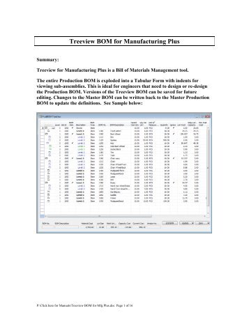 Production BOM Exploded Tree Format - Cost Control Software