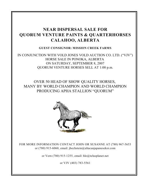 Near dispersal sale for quorum venture paints - Northernhorse.com