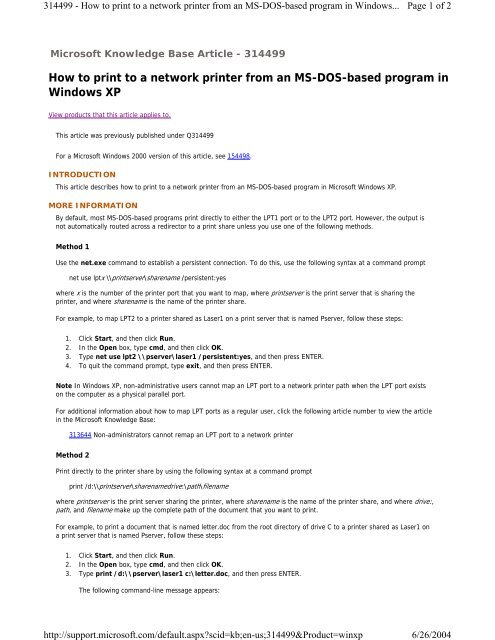 How to print to a network printer from an MS-DOS-based program in ...