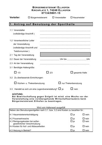 1. Antrag auf Benutzung der Sporthalle - Ellhofen