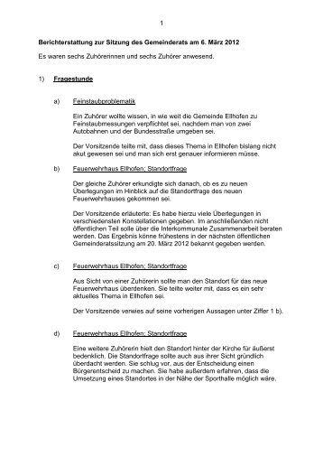 1 Berichterstattung zur Sitzung des Gemeinderats am 6 ... - Ellhofen