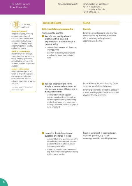 Adult Literacy Core Curriculum - Nationally developed Skills for Life ...