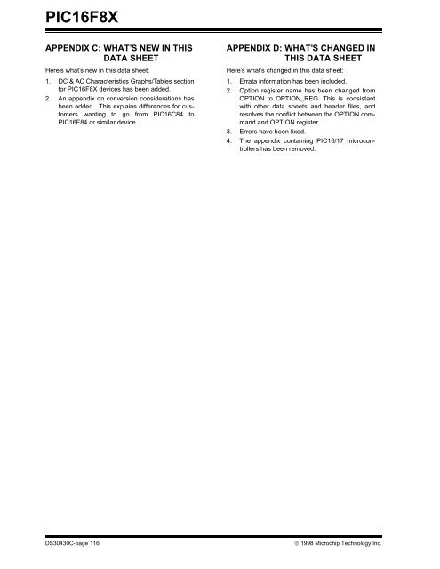 PIC16F8X, 18-Pin FLASH/EEPROM 8-Bit MCU Data Sheet - Microchip