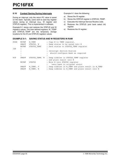 PIC16F8X, 18-Pin FLASH/EEPROM 8-Bit MCU Data Sheet - Microchip