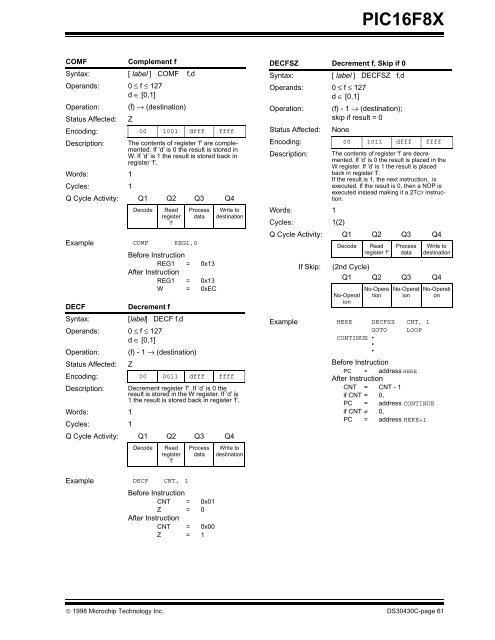 PIC16F8X, 18-Pin FLASH/EEPROM 8-Bit MCU Data Sheet - Microchip