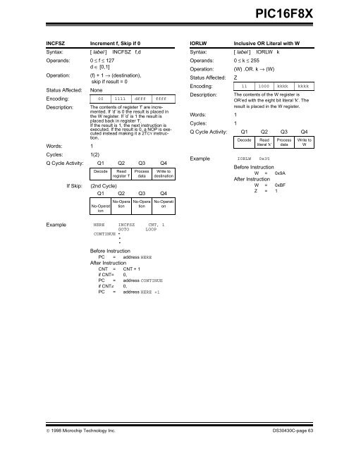 PIC16F8X, 18-Pin FLASH/EEPROM 8-Bit MCU Data Sheet - Microchip