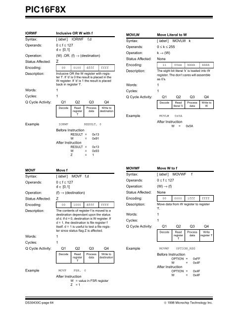 PIC16F8X, 18-Pin FLASH/EEPROM 8-Bit MCU Data Sheet - Microchip