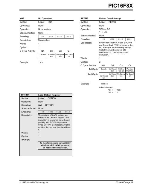 PIC16F8X, 18-Pin FLASH/EEPROM 8-Bit MCU Data Sheet - Microchip