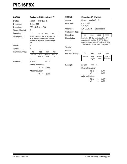 PIC16F8X, 18-Pin FLASH/EEPROM 8-Bit MCU Data Sheet - Microchip