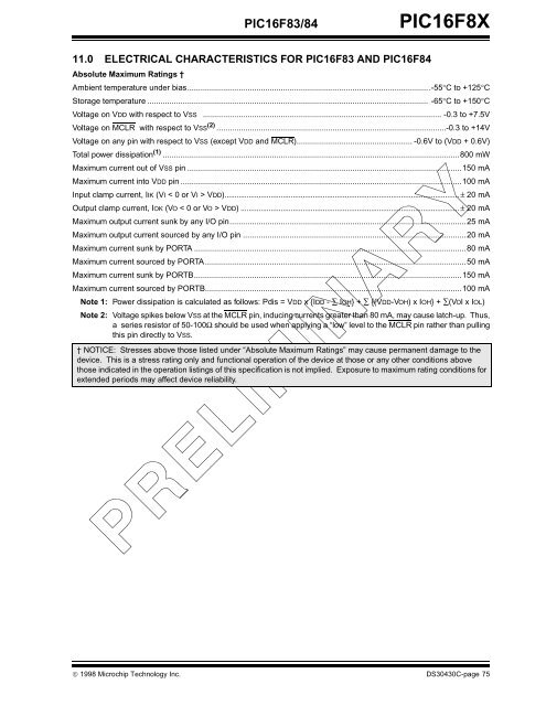 PIC16F8X, 18-Pin FLASH/EEPROM 8-Bit MCU Data Sheet - Microchip