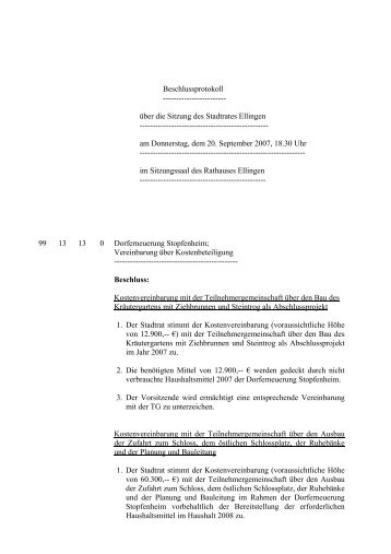 Protokoll der Stadtratssitzung vom 20.09.2007 - Stadt Ellingen