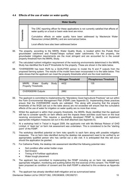 APPLICANT: GLENTANNER STATION LTD - Environment Canterbury