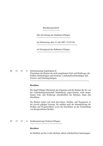 Protokoll der Stadtratssitzung vom 19.07.2007 - Stadt Ellingen