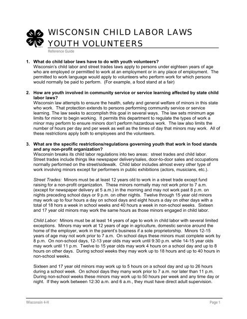 wisconsin child labor laws youth volunteers - University of Wisconsin ...