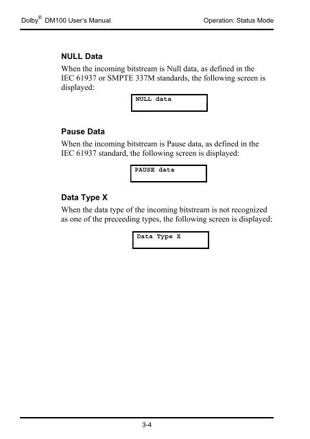 DM100 Bitstream Analyzer User's Manual - Dolby Laboratories Inc.