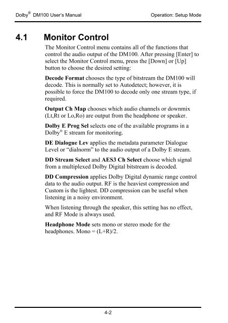 DM100 Bitstream Analyzer User's Manual - Dolby Laboratories Inc.