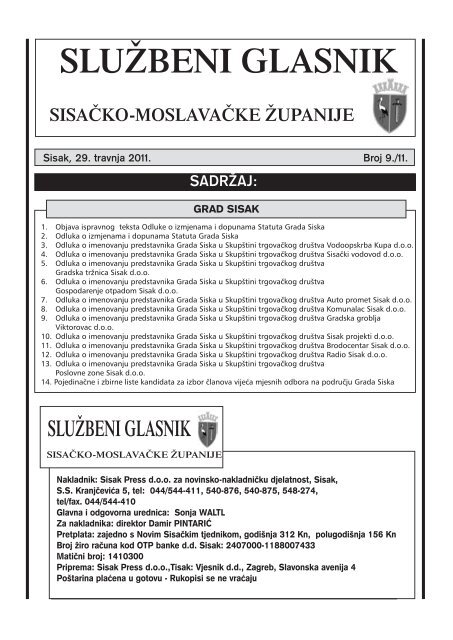 službeni glasnik sisačko-moslavačke županije - Grad Sisak