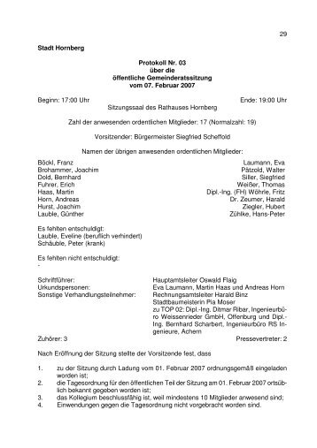 Protokoll 03 vom 07.02.2007 - Hornberg