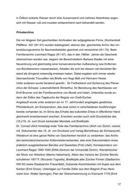 Staatsarchiv Zürich : Jahresbericht 2001 - Staatsarchiv - Kanton Zürich