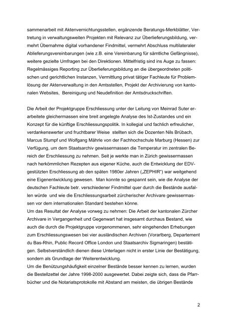 Staatsarchiv Zürich : Jahresbericht 2001 - Staatsarchiv - Kanton Zürich