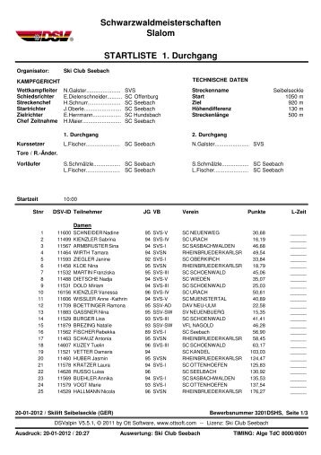 Startliste Schwarzwaldmeisterschaften - Skiclub Seebach eV